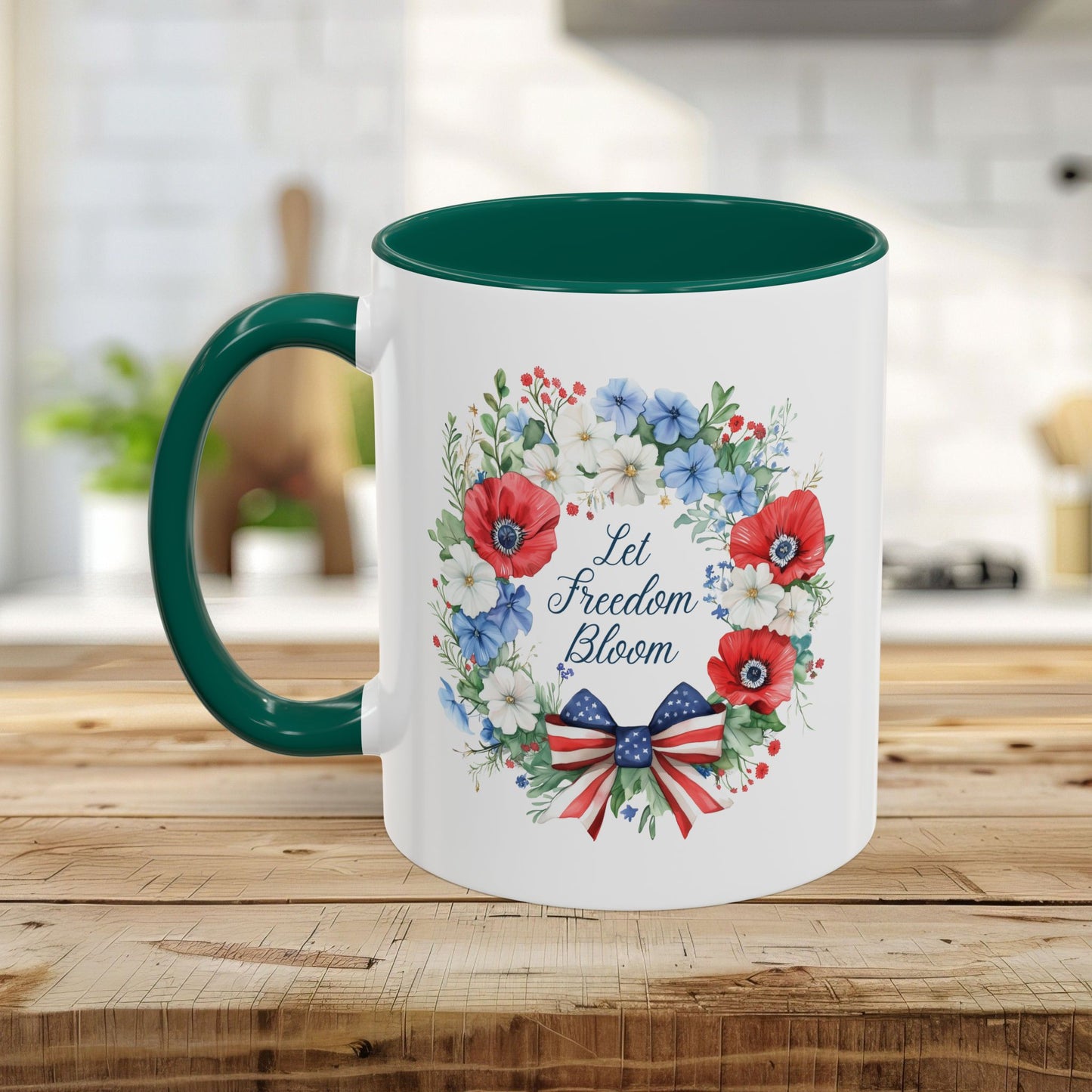 Let Freedom Bloom Patriotic Floral Wreath Mug (11/15oz)