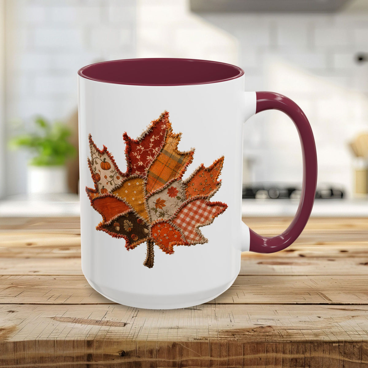 Faux Patchwork Autumn Leaf Mug (11/15oz)