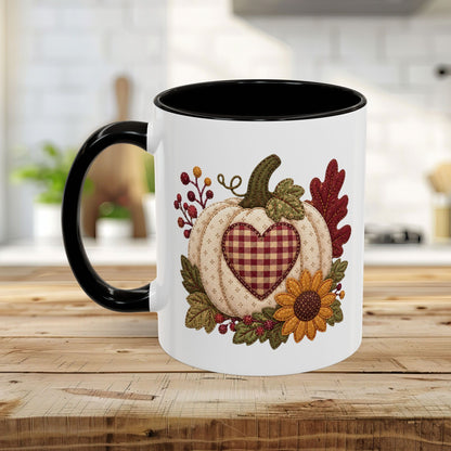 Faux Patchwork Pumpkin Heart Mug (11/15oz)