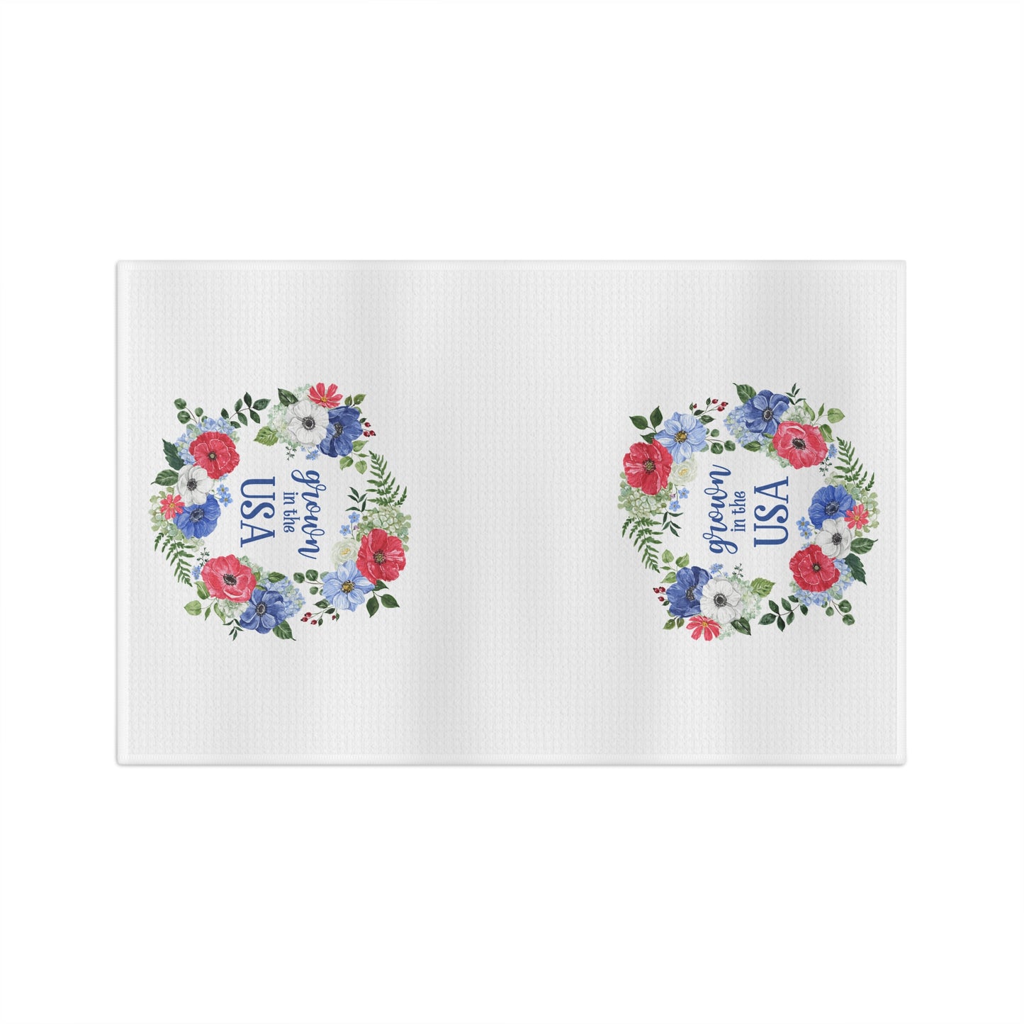 Grown in the USA Patriotic Floral Wreath Tea Towel