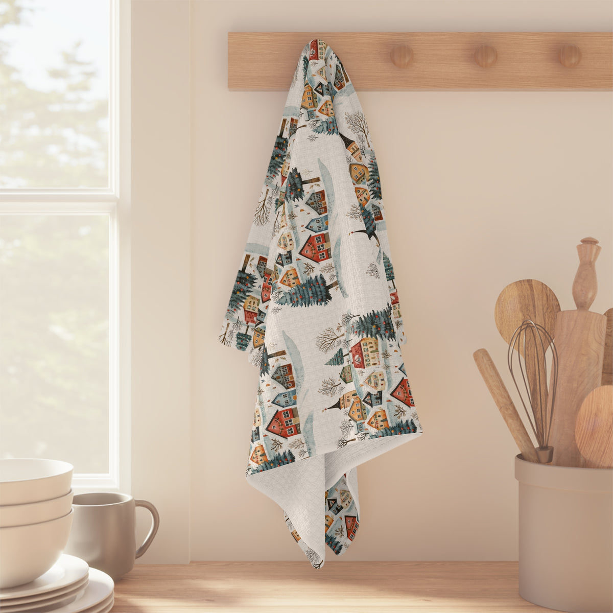 Nordic Winter Village Tea Towel