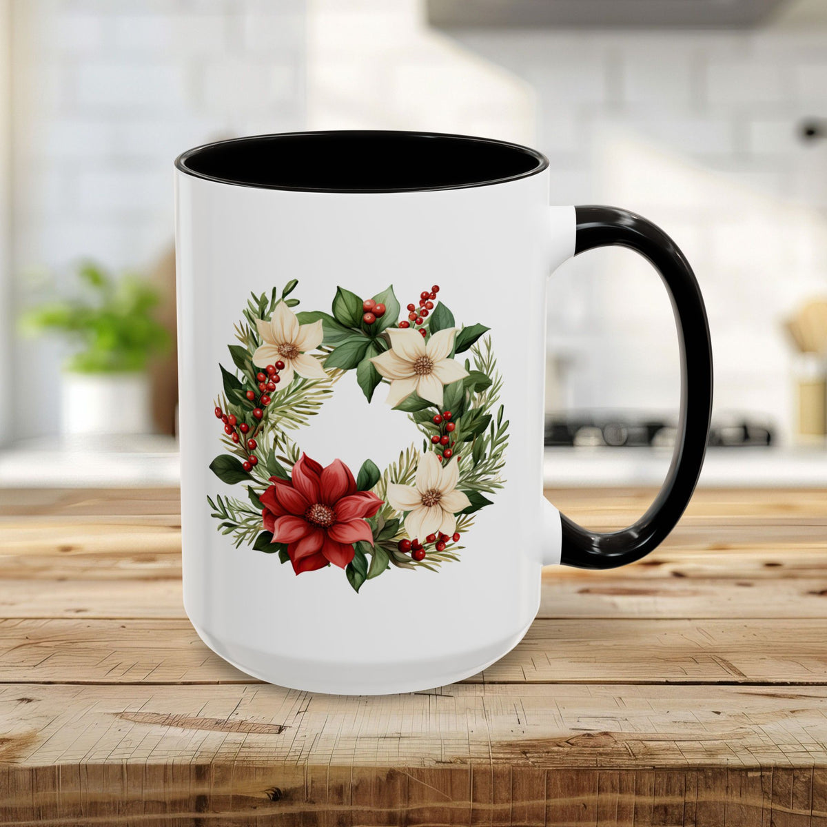 Holiday Poinsettia Wreath Mug (11/15oz)
