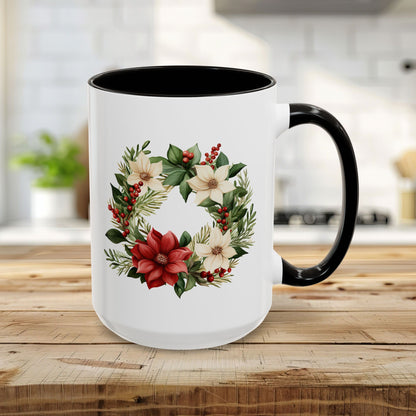 Holiday Poinsettia Wreath Mug (11/15oz)