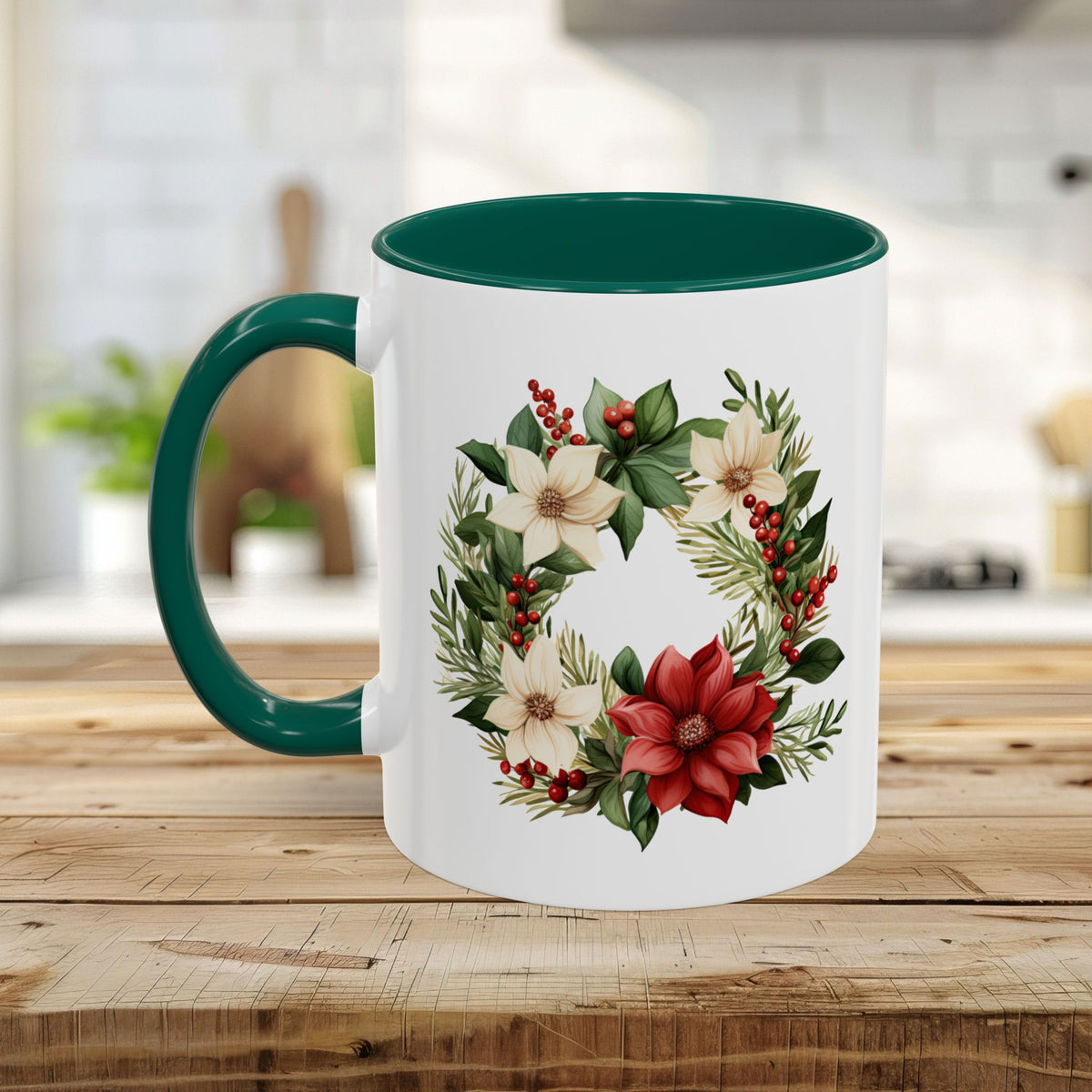 Holiday Poinsettia Wreath Mug (11/15oz)