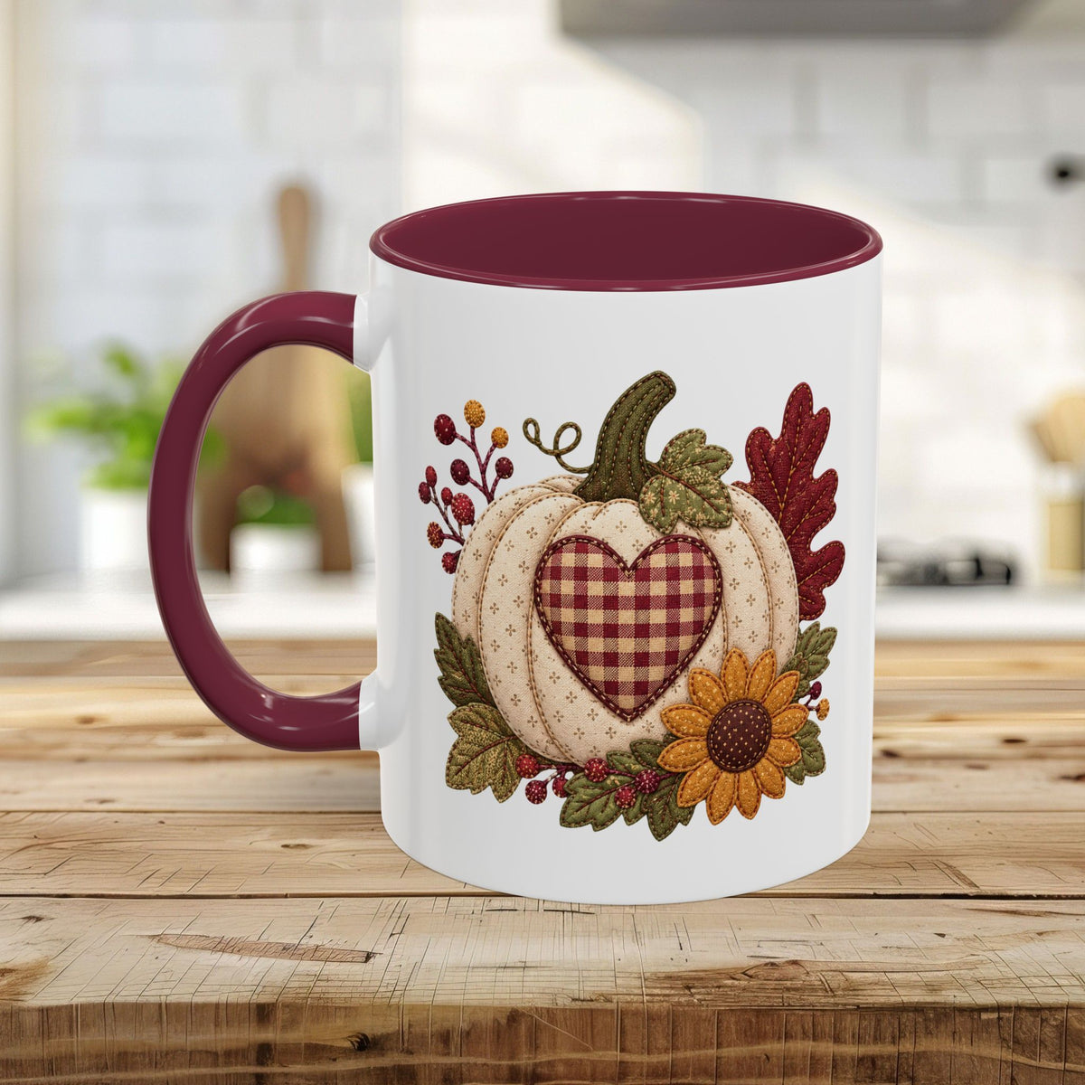 Faux Patchwork Pumpkin Heart Mug (11/15oz)