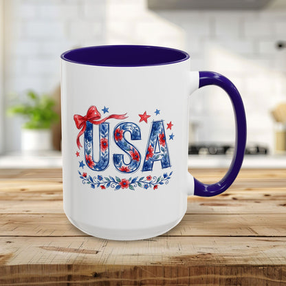 USA Patriotic Floral Bows & Stars Mug (11/15)