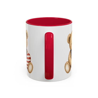 Patriotic Teddy Bear with American Flag Heart Mug (11/15oz)