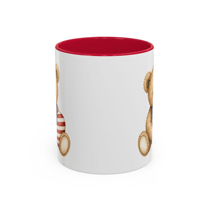 Patriotic Teddy Bear with American Flag Heart Mug (11/15oz)