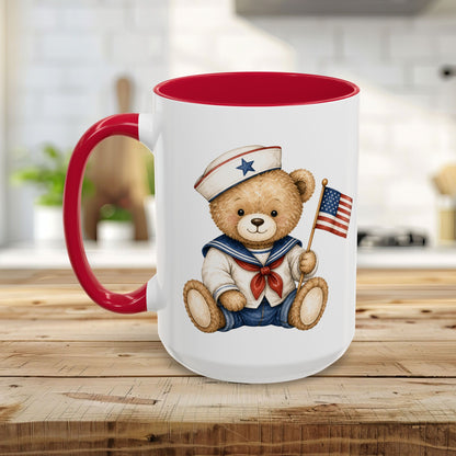 Patriotic Teddy Bear Sailor with Flag Mug (11/15oz)