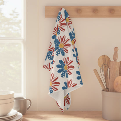 Patriotic American Flag Daisy Pattern Tea Towel