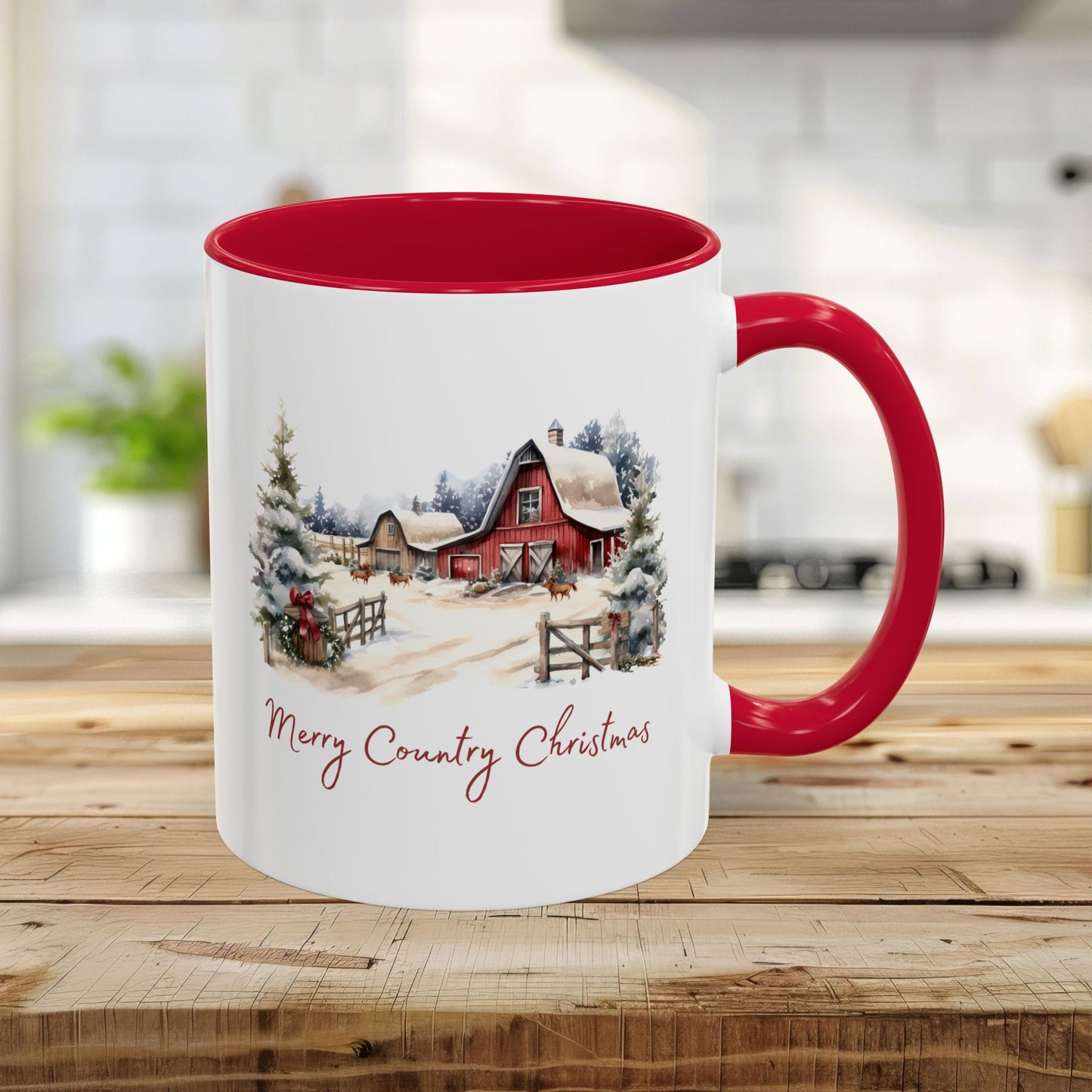 Merry Country Christmas with Red Barn Mug (11/15oz)