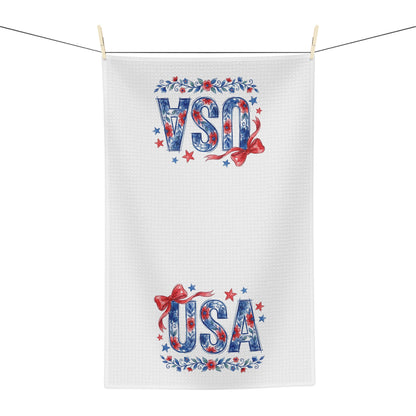 USA Floral Patriotic Bows & Stars Tea Towel