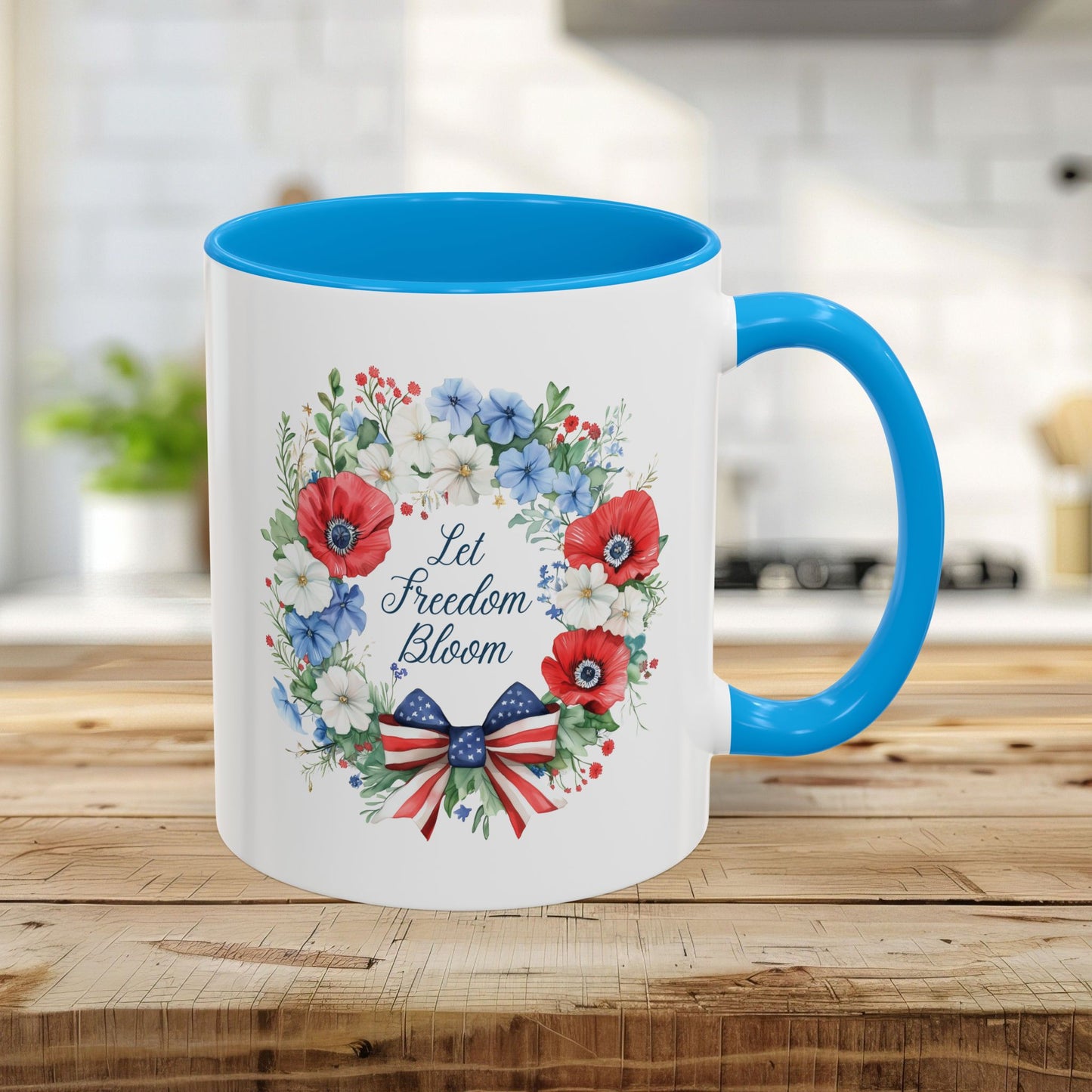 Let Freedom Bloom Patriotic Floral Wreath Mug (11/15oz)