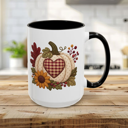Faux Patchwork Pumpkin Heart Mug (11/15oz)