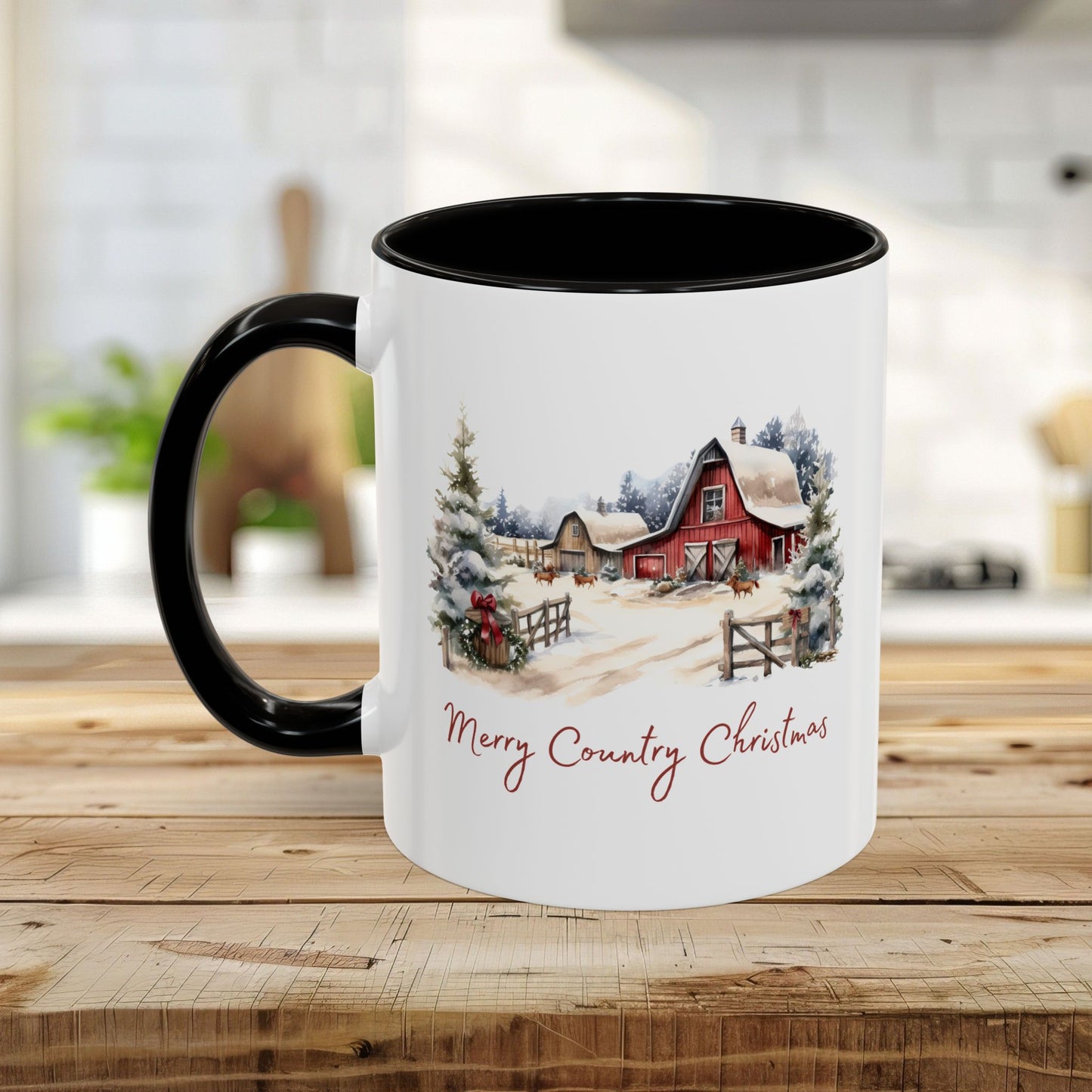 Merry Country Christmas with Red Barn Mug (11/15oz)