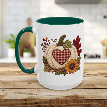Faux Patchwork Pumpkin Heart Mug (11/15oz)