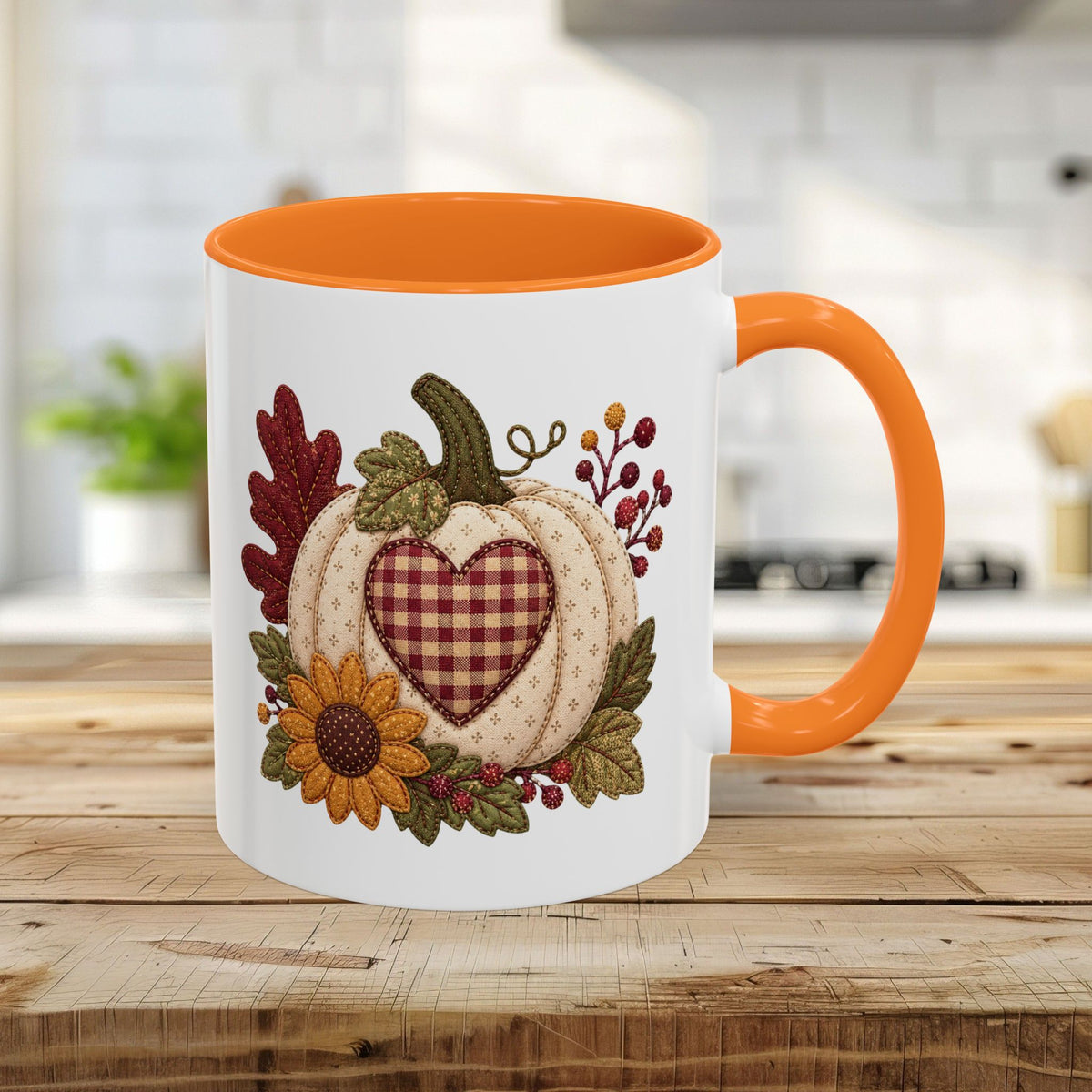 Faux Patchwork Pumpkin Heart Mug (11/15oz)