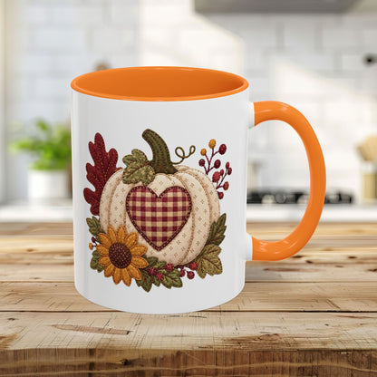 Faux Patchwork Pumpkin Heart Mug (11/15oz)