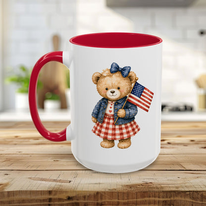 Patriotic Teddy Bear Girl with Gingham Dress (11/15oz)