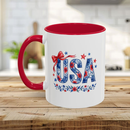 USA Patriotic Floral Bows & Stars Mug (11/15)