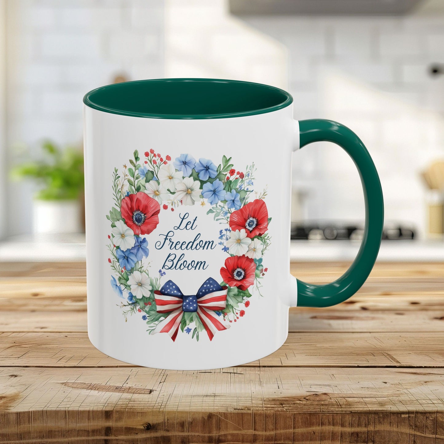 Let Freedom Bloom Patriotic Floral Wreath Mug (11/15oz)