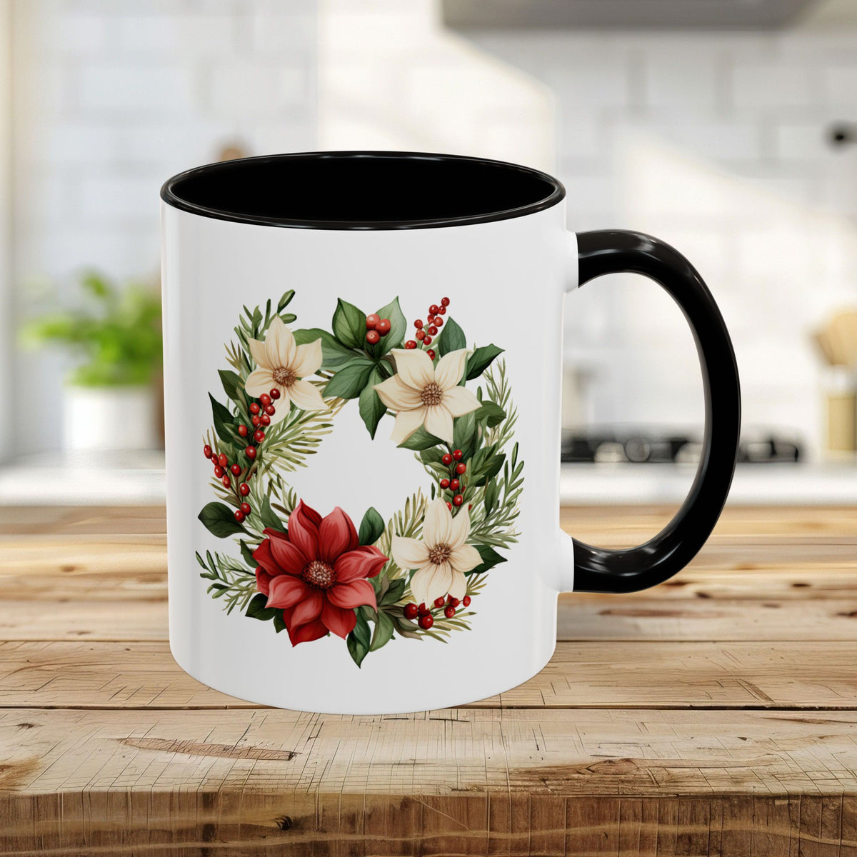 Holiday Poinsettia Wreath Mug (11/15oz)