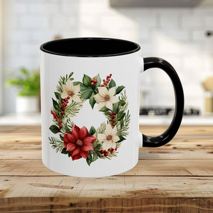 Holiday Poinsettia Wreath Mug (11/15oz)