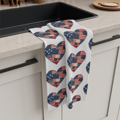 American Flag Faux Patchwork Heart Tea Towel