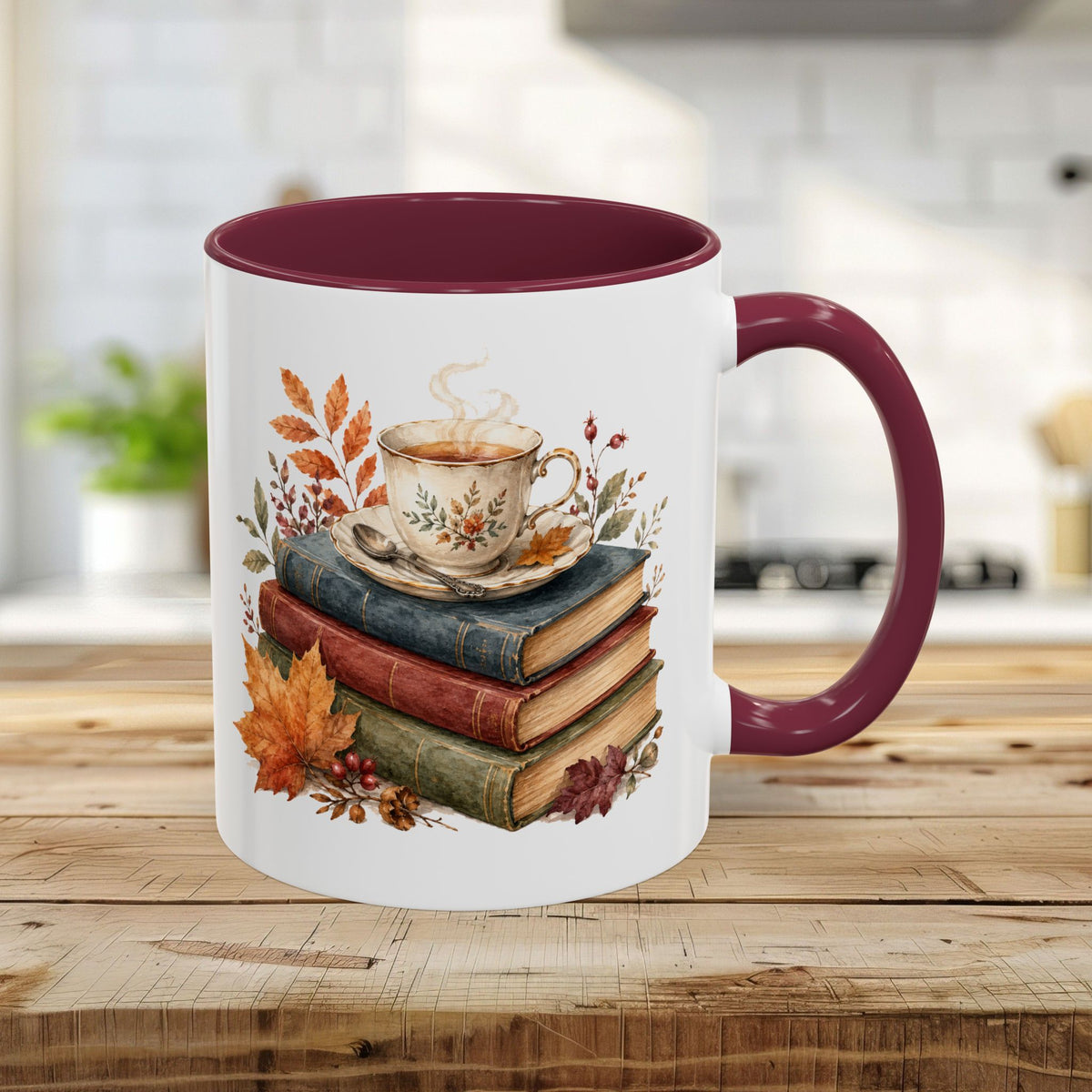 Autumn Cozy Books & Teacup Mug (11/15oz)