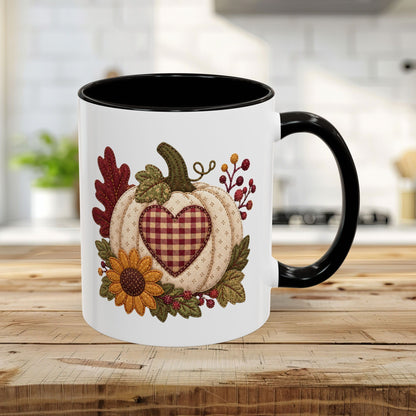 Faux Patchwork Pumpkin Heart Mug (11/15oz)