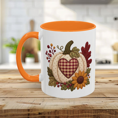 Faux Patchwork Pumpkin Heart Mug (11/15oz)