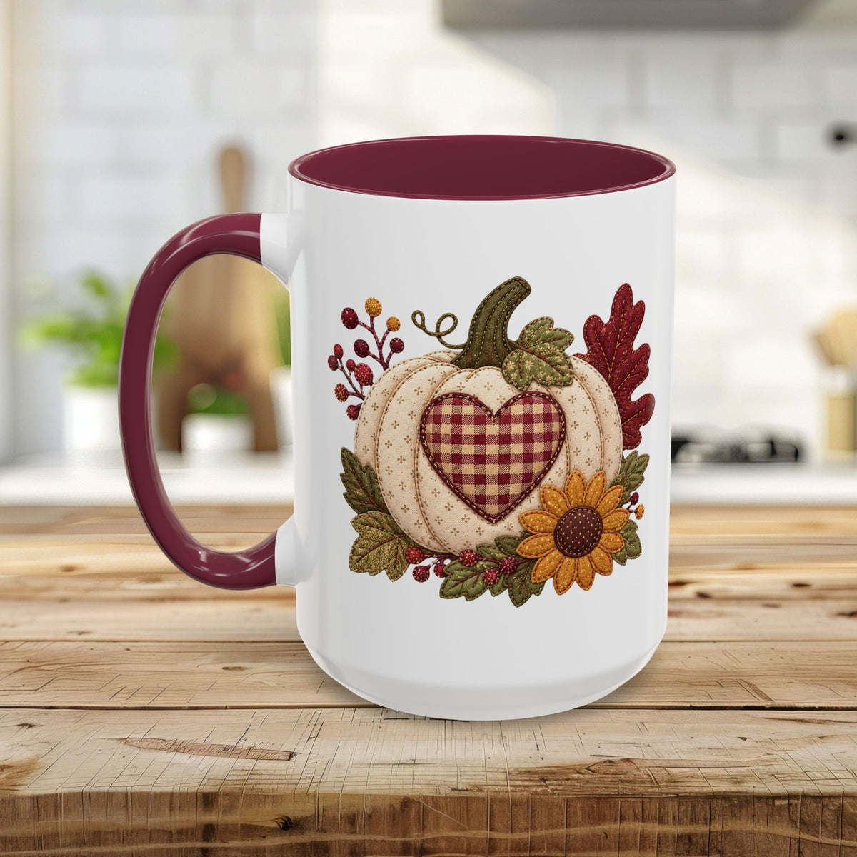 Faux Patchwork Pumpkin Heart Mug (11/15oz)