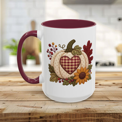 Faux Patchwork Pumpkin Heart Mug (11/15oz)