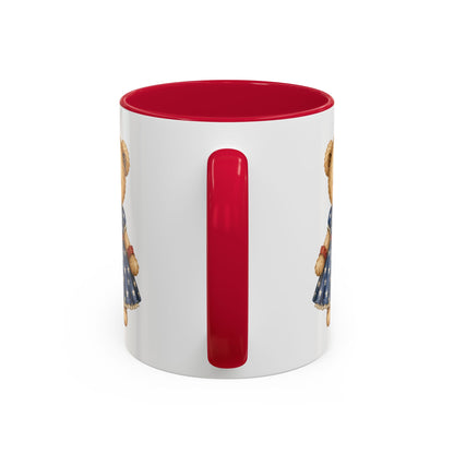 Patriotic Teddy Bear Girl with Floral Basket Mug (11/15oz)