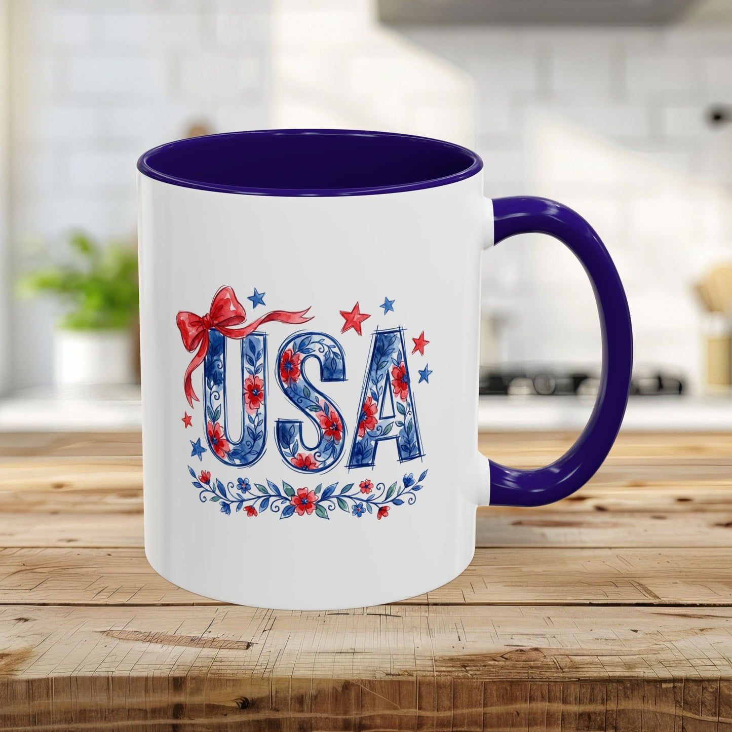 USA Patriotic Floral Bows & Stars Mug (11/15)