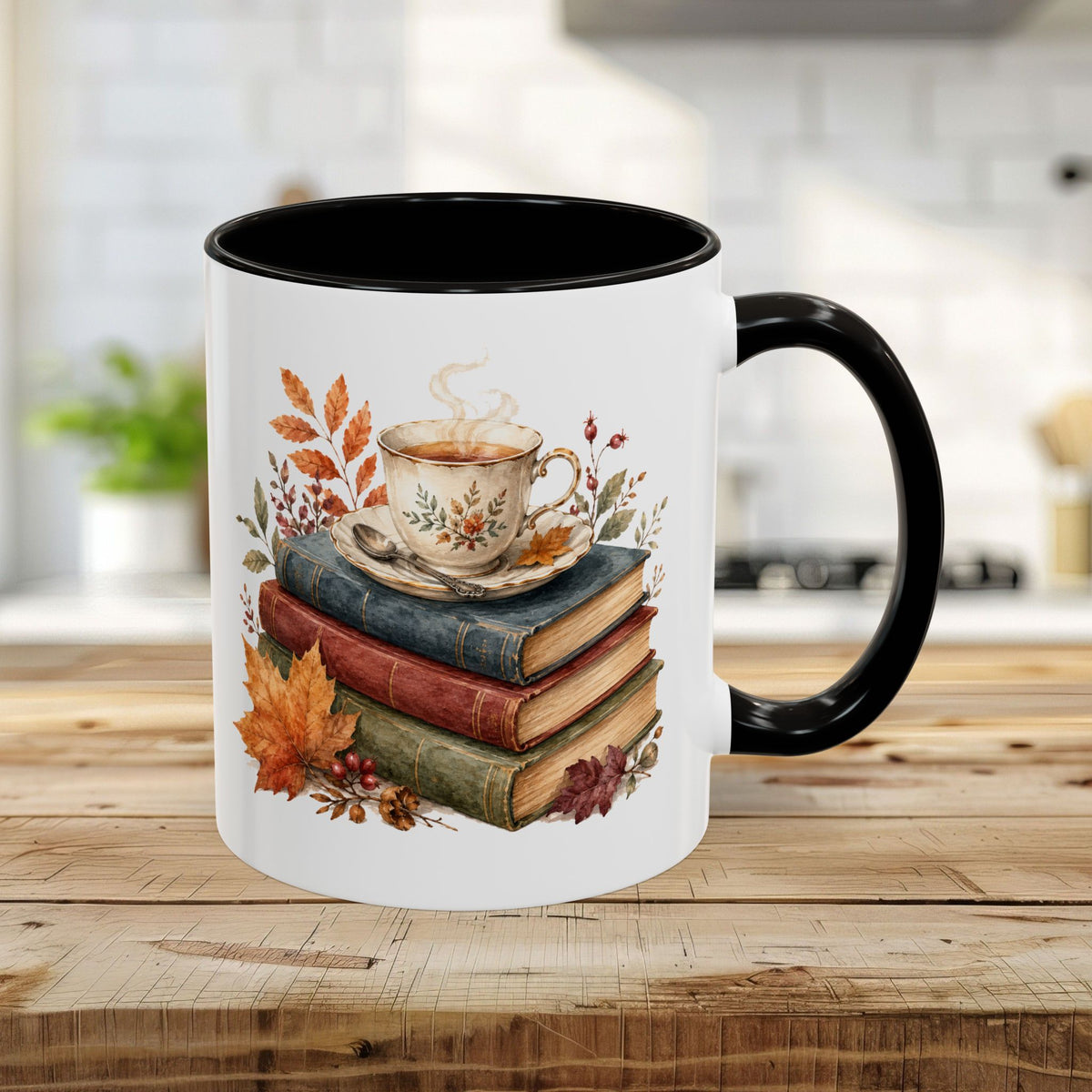 Autumn Cozy Books & Teacup Mug (11/15oz)