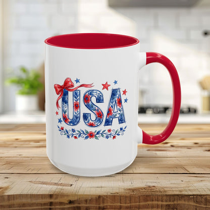 USA Patriotic Floral Bows & Stars Mug (11/15)