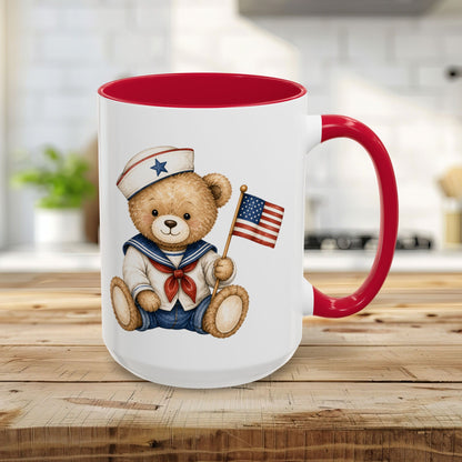Patriotic Teddy Bear Sailor with Flag Mug (11/15oz)