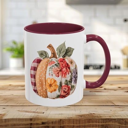 Floral & Plaid Patchwork Pumpkin Mug (11/15oz)
