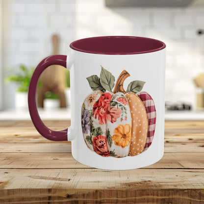 Floral & Plaid Patchwork Pumpkin Mug (11/15oz)