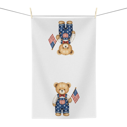 Patriotic Teddy Bear Boy with Flag Tea Towel