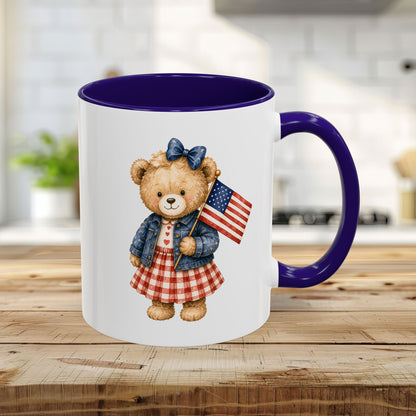 Patriotic Teddy Bear Girl with Gingham Dress (11/15oz)