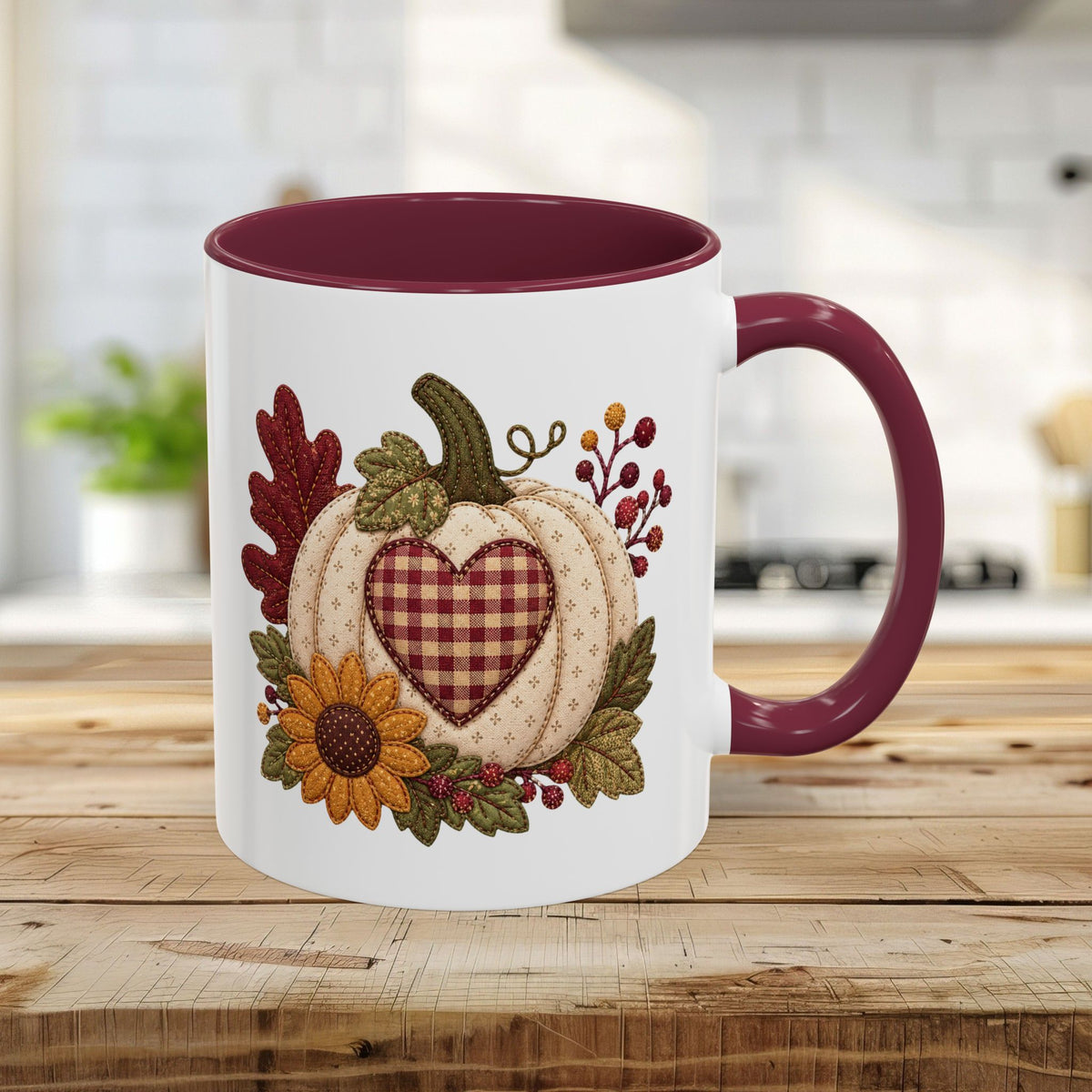 Faux Patchwork Pumpkin Heart Mug (11/15oz)