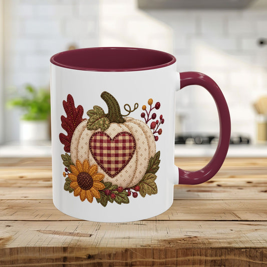Faux Patchwork Pumpkin Heart Mug (11/15oz)