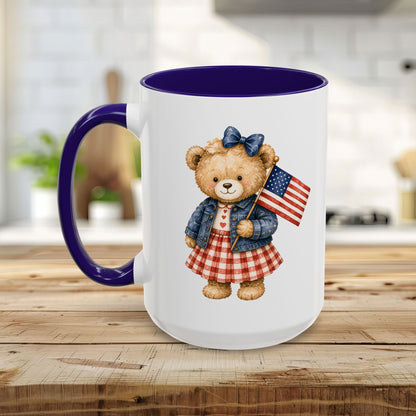 Patriotic Teddy Bear Girl with Gingham Dress (11/15oz)