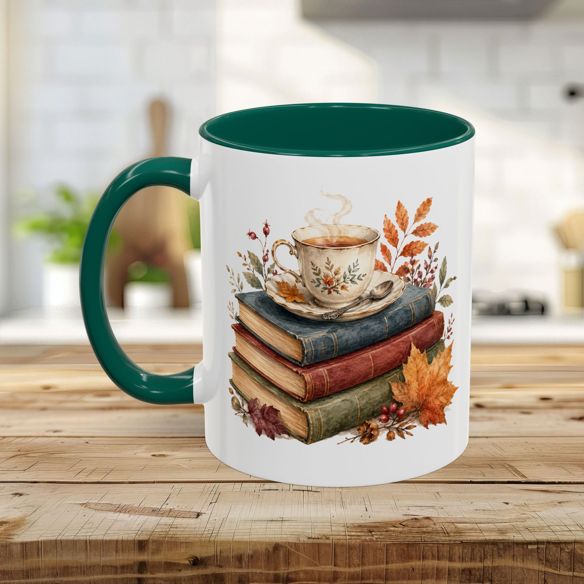 Autumn Cozy Books & Teacup Mug (11/15oz)