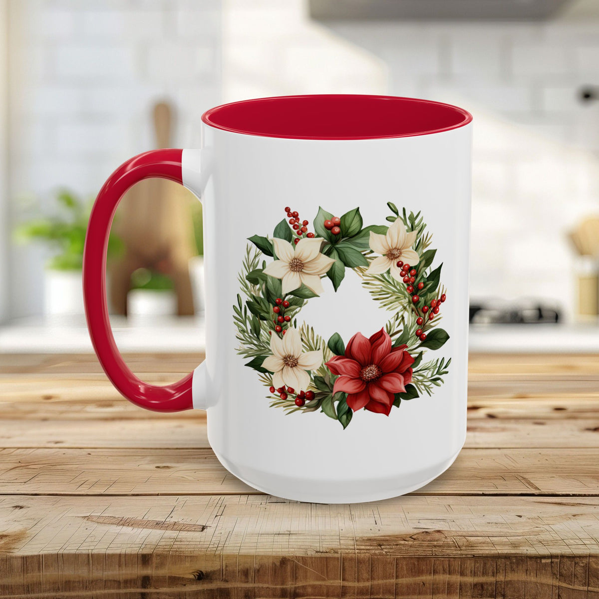 Holiday Poinsettia Wreath Mug (11/15oz)