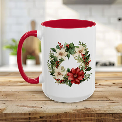 Holiday Poinsettia Wreath Mug (11/15oz)