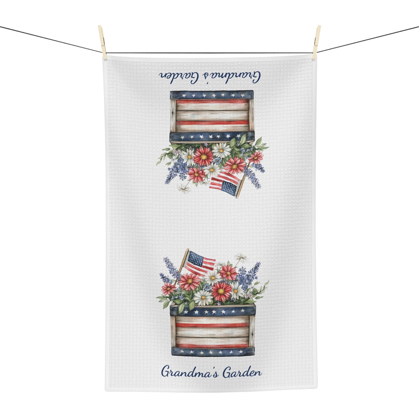 Patriotic Garden Box with Daisies Tea Towel - Personalize