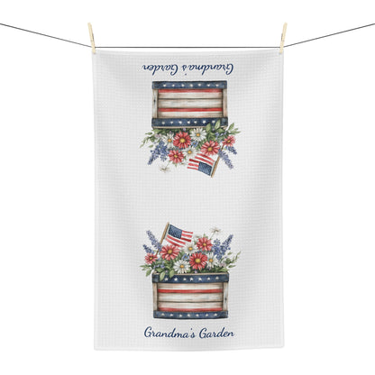Patriotic Garden Box with Daisies Tea Towel - Personalize